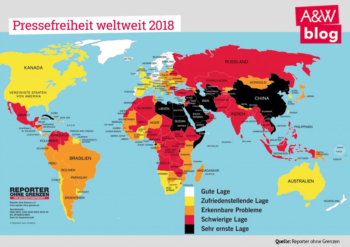 Pressefreiheit weltweit 2018 © A&W Blog