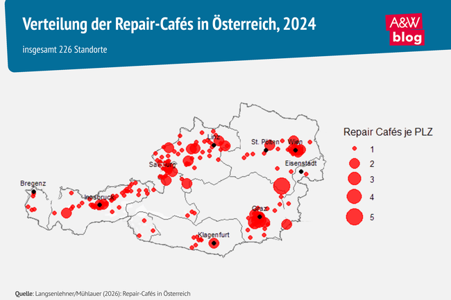 Grafik: Verteilung der Repair-Caf&eacute;s in &Ouml;sterreich &copy; A&W Blog